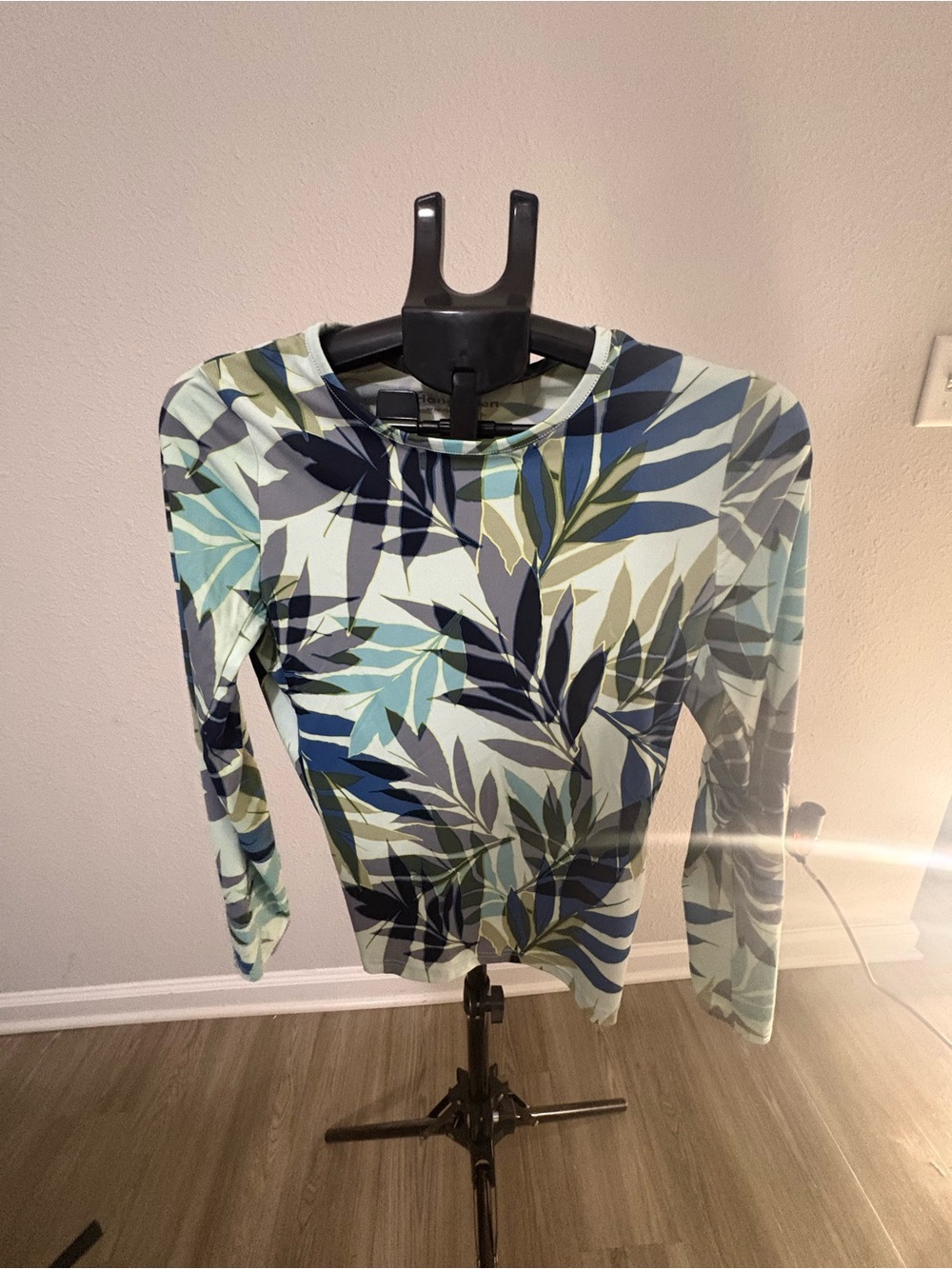 Hang Ten Long Sleeve Leaf-Print Top in Blue, Green and Navy- UV PROTECTION